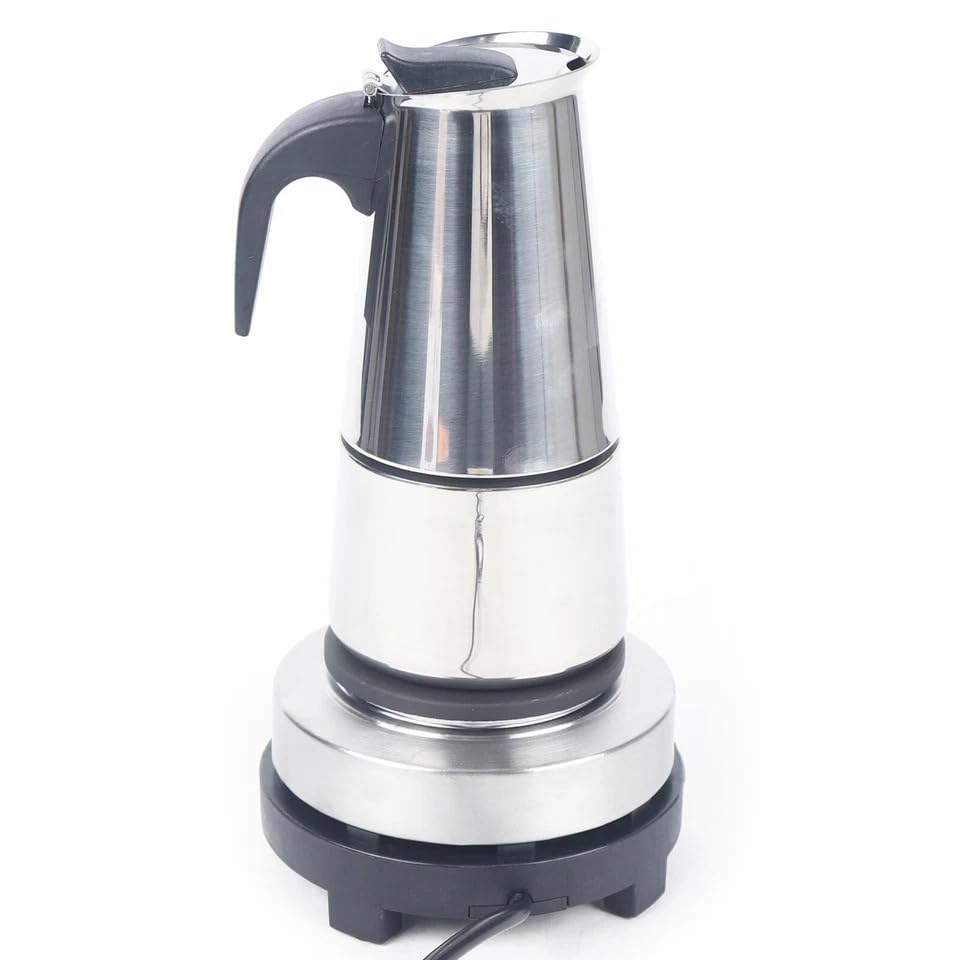ZENGRICE Cafetera espresso eléctrica, 6 tazas, de acero inoxidable, 500 W, válvula de seguridad, luz de control, para uso doméstico, cafés, tiendas, oficinas