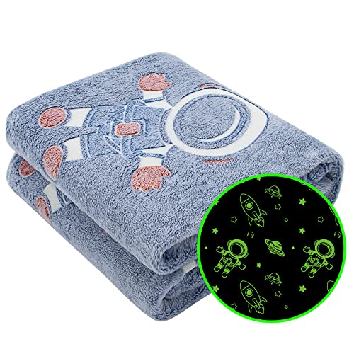 Image of Glow in The Dark Blanket Stars Throw Blanket Birthday Gifts for Kids Soft Cozy Space Decor Blankets for Couch Bed Sofa Unique Gifts for Boys Girls Teens Planet Blanket 50 inchx60 inch