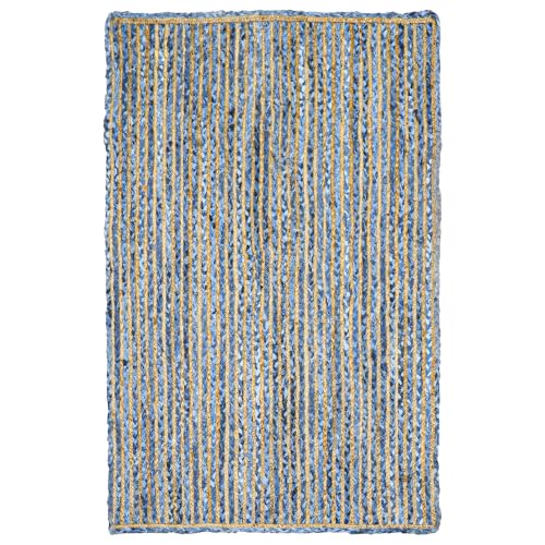 Tapis jute épais抗磨损客厅卧室蓝色几何条纹编织地毯 - 3