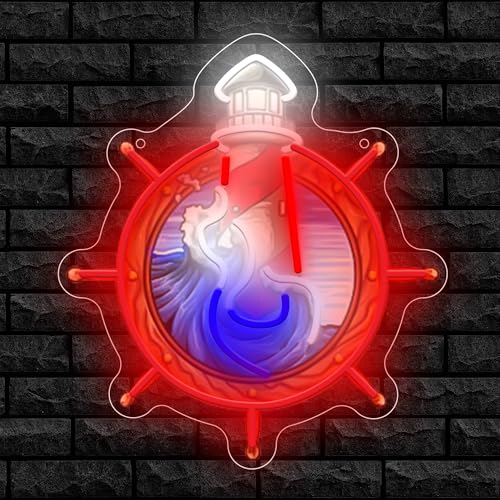 Image of Light House Neon Sign For Wall Decor, Colorful UV Printed Neon Light with Retro Design, LED Artwork for Bar, Bedroom, Game Room, Party Decoration Holiday Birthday Gifts