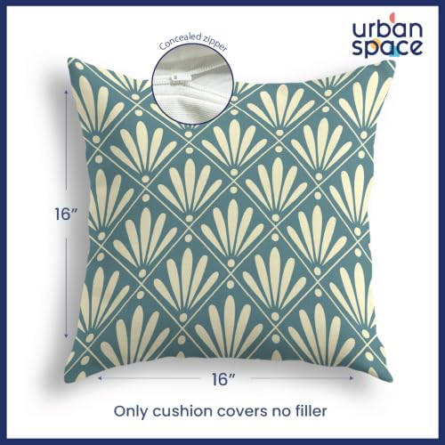 Image of Urban Space Decorative Cotton Cushion Cover Set of 3, 16 Inch X 16 Inch Cushion Covers for Sofa, Bedroom, Living Room (Amaya Dusty Blue and Orchard Dark Teal, Cushion Cover 40Cm X 40Cm, Set of 3)