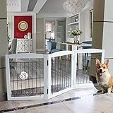 ZJSF Freestanding Foldable Dog Gate for Pet,Wooden Dog Gate for The House,3 Panel,24 inch Tall Dog...