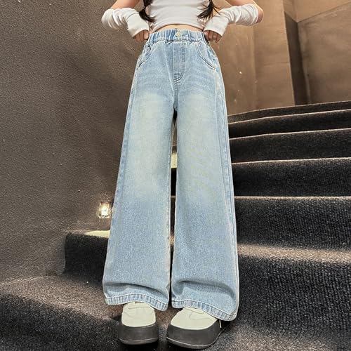 Youth Girls Cute Wide Leg Jeans Elastic High Waisted Straight Washed Denim Pants Baggy Trendy Trousers for Teen Girls2