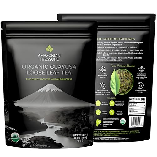 Amazonian Treasure Organic Guayusa Loose Leaf Tea for Energy Boost, USDA Organic, 16 OZ (1LB) - Alternative to Coffee &