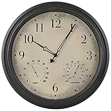 Yumt 16 inch Retro Wall Clock, Display Thermometer and Hygrometer Outdoor Waterproof Wall Clock, Non