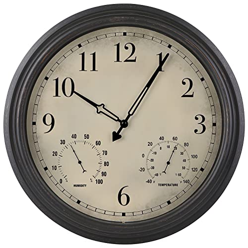 Yumt 16 Inch Retro Wall Clock, Display Thermometer And Hygrometer Outdoor Waterproof Wall Clock, Non-Ticking Decorative Clock With Battery Operated #TOP15