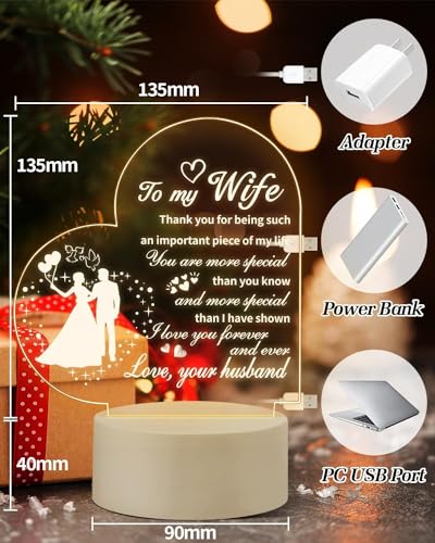 Image of Gifts for Wife, Birthday Gift for Wife, Valetaines Day Gift for Wife Girlfriend, Unqiue Gifts for Pregnant Wife for Wedding Anniversary, LED Night Lamp Wife Gifts from Husband,