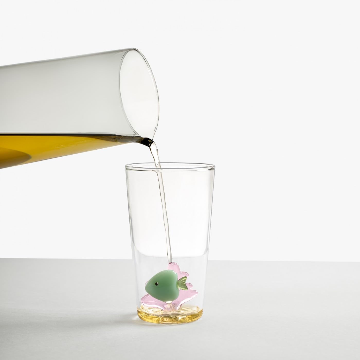 Ichendorf Milano Longdrink Pesce Verde e Alga Rosa | Collezione Marine Garden | 45 cl | Vetro Borosilicato | Fatto a Mano