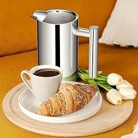 Wrobic Französische Presse Kaffeebereiter, 600ml Edelstahl Französische Presse mit 3-Level Filtration System, Doppelwand Isolierte kaffeebereiter 600ml mit 3-Filtern und 1-Metalllöffel – Ansicht 7