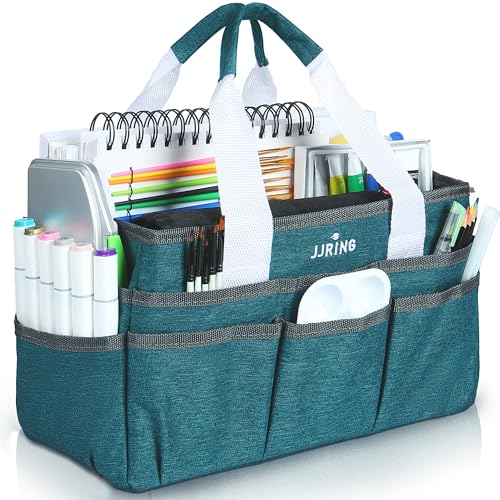 JJRING Bolsa Organizadora de Artesanato com 16 Bolsos, Design Pequeno e Refinado, Multiuso em Verde Azulado