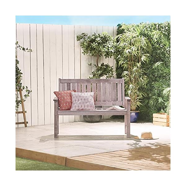 VonHaus Grey Garden Bench - 2 Seater Antique Distressed Effect - for Garden and Patio - Image 3