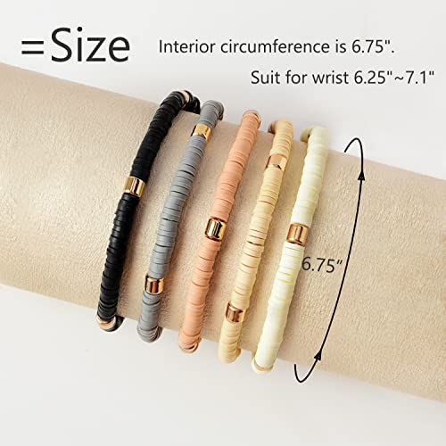 Goojids Brown Surfer Heishi Clay Bead Bracelets For Women Bohemian Stackable Vinyl Disc Beaded Stretch Bracelets Elastic Layering Friendship Bracelets Boho Jewelry #TOP1