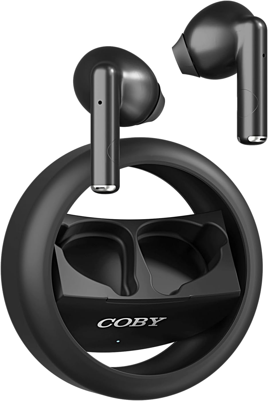 Coby Spinning True Wireless Earbuds, Noise-Isolating Bluetooth in-Ear Headphones with Spinner Case, Sweat-Resistant Design, One-Step Pairing, and Touch Controls, 8-Hour Playtime, Black