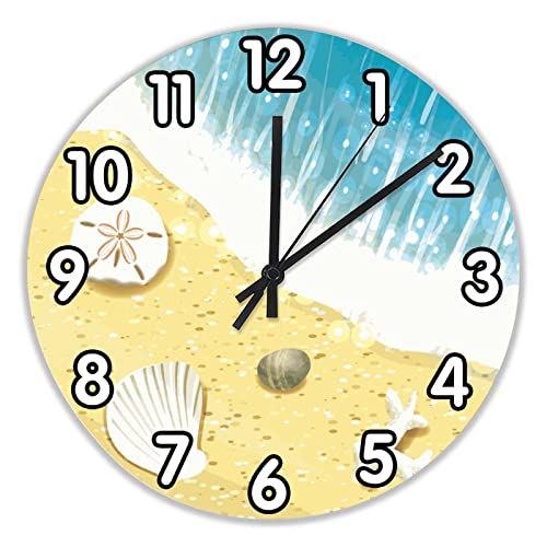 Starfish Seashell Wall Clock Coastal Beach Wood Clock 10 Silent Non-Ticking Quartz Battery Operated Clock for Living Room Kitchen Bedroom Farmhouse Home Decor Birthday Wedding Gift