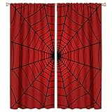 Hero Spider Web Window Curtains for Kids, Black Spiderweb Kids Red Curtains Blackout Rod Pocket Windows Treatments for Boy Girl Baby Nursery Toddler Children Bedroom 52x84in