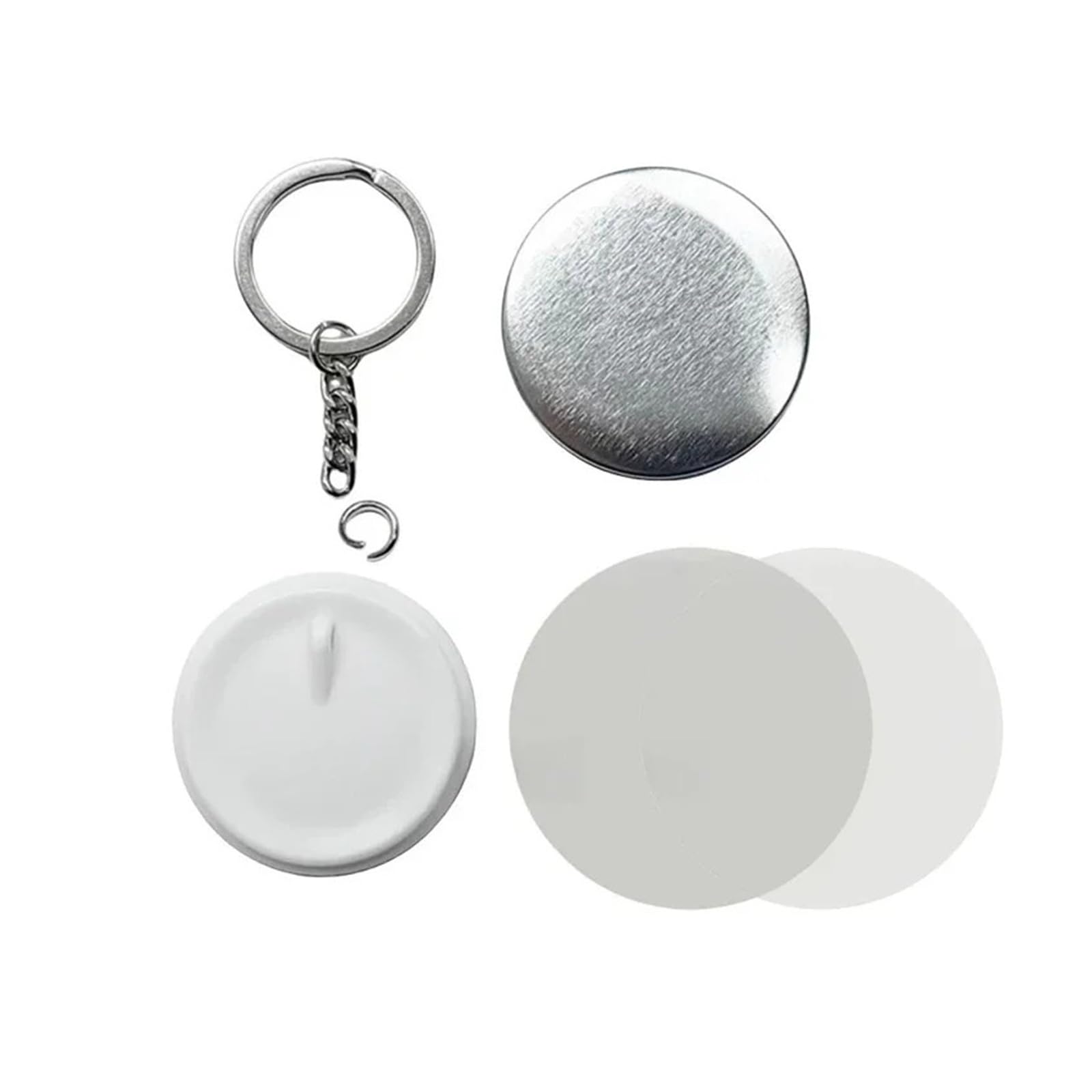 100 STÜCKE 44 MM 58 MM Kunststoff Metall Schlüsselanhänger Abzeichen Pin Button Maker Teile Blank Runde Abzeichen Liefert Kompatibel(58MM Metal -100PCS)