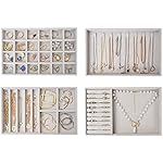 ProCase Stackable Jewelry Organizer Trays for Drawers, Jewelry Drawer Inserts Container Display Case Storage for Earring Necklace Rings Bracelet with Removable Dividers -Grey, 4 Layers