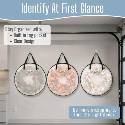 Image of VENO 4 Pack Summer Wreath Storage Container, 30 Inch Clear Wreath Bag, Spring, Christmas Garland Decoration Organizers with Zipper and Durable Handles (Clear, 30 inch-4 Pack)