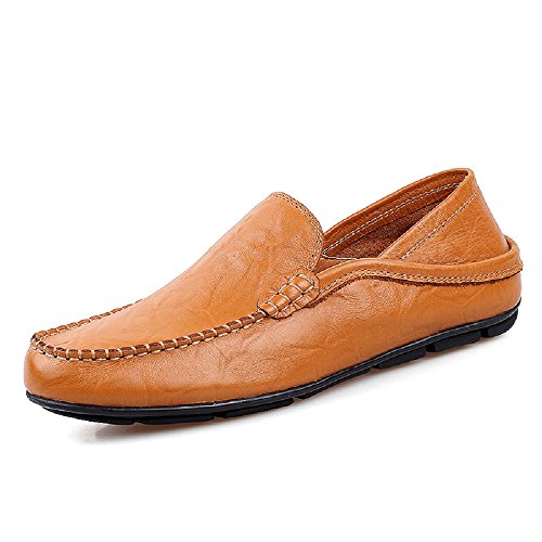 JOYTO Herren Slipper Mokassins Leder Bequeme Business Halbschuhe Kausal Fahrerschuhe Draussen Braun 43