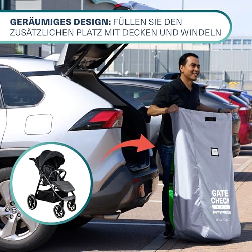 Bramble – Große Kinderwagen-Taschenabdeckung fürs Flugzeug – Kinderwagen- und Buggy-Tasche für Flugreisen – Wasserabweisende Schutztransporttasche für die Buggy-Gate-Kontrolle (Grau)