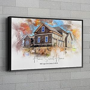 Awesometik Custom House Portrait On Canvas, Watercolor House Painting, Personalized Housewarming Gift, Gift for Couple