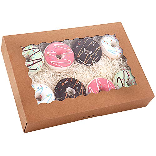 Tcoivs 20-Pack Bakery Boxes with Window, 14\" x 10\" x 2.5\", Large Cookie Boxes, Auto-Popup Treat Boxes for Donuts, Pies, Cakes, Muffins, and Pastries (Brown) - Thumbnail 4