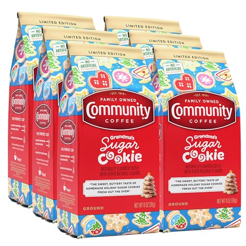 Image of Community Coffee Grandma's Sugar Cookie Ground Coffee, Limited Edition Holiday Flavor, Natural Ingredients, 11 Ounce (Pack of 6)