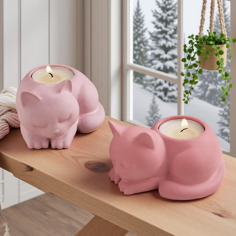 BookMyCraft Cat Shaped Tealight Candle Holder Silicone Mould |Reusable Silicone Mold for DIY Candle Holder | Compatible with Resin Eco Resin Jesmonite Plaster Cement Wax Craft (100 x 82 x 58 mm)-image-37