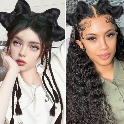 Ncozwo 2 Pcs Bowknot Hair Bun Hair Pieces Small Hair Bow Bun Hair Barrette For Women Natural Black Synthetic Fake Hair Scrunchies Extensions Hairpieces Hair Bun Clip Styling Hair Accessories thumb #3