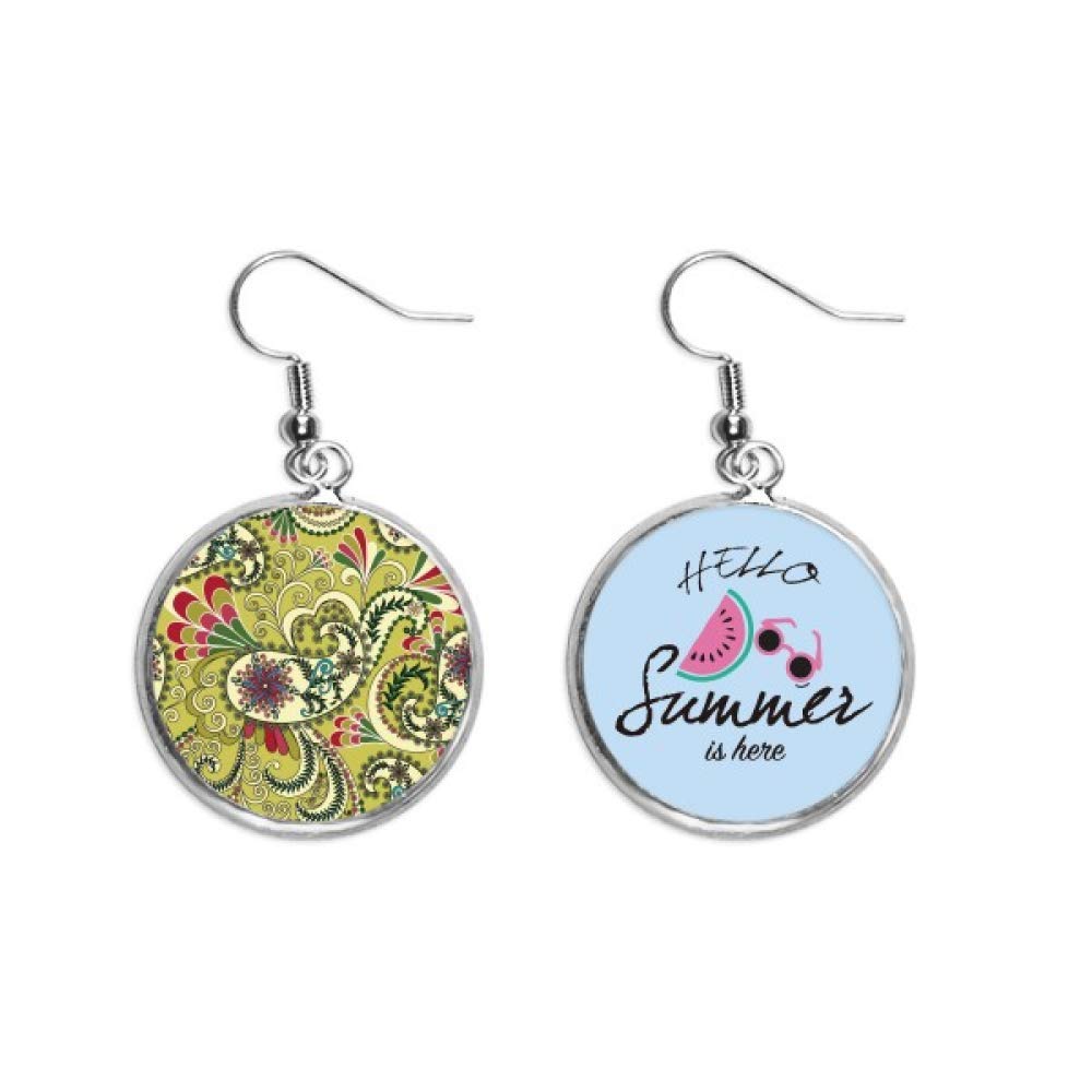 Pendientes de sandía veraniegos con plumas de pavo real estilo abstracto 5