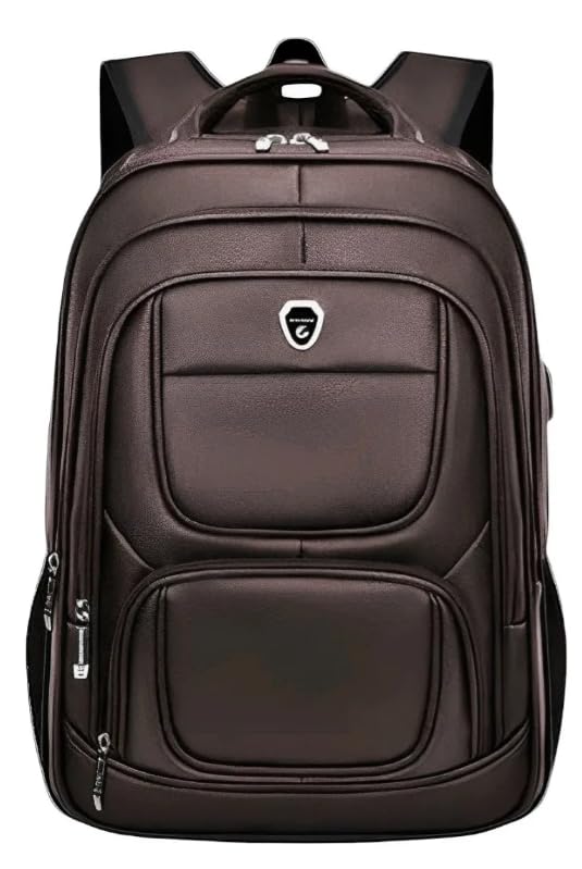 Mochila Couro Impermeável Com Entrada Para Fone Usb Grande (Marrom)