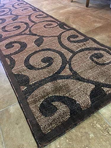 Miniatura 9 de Americana Alfombra moderna de pasillo largo, color marrón y negro, diseño King 154 (32 pulgadas x 10 pies)