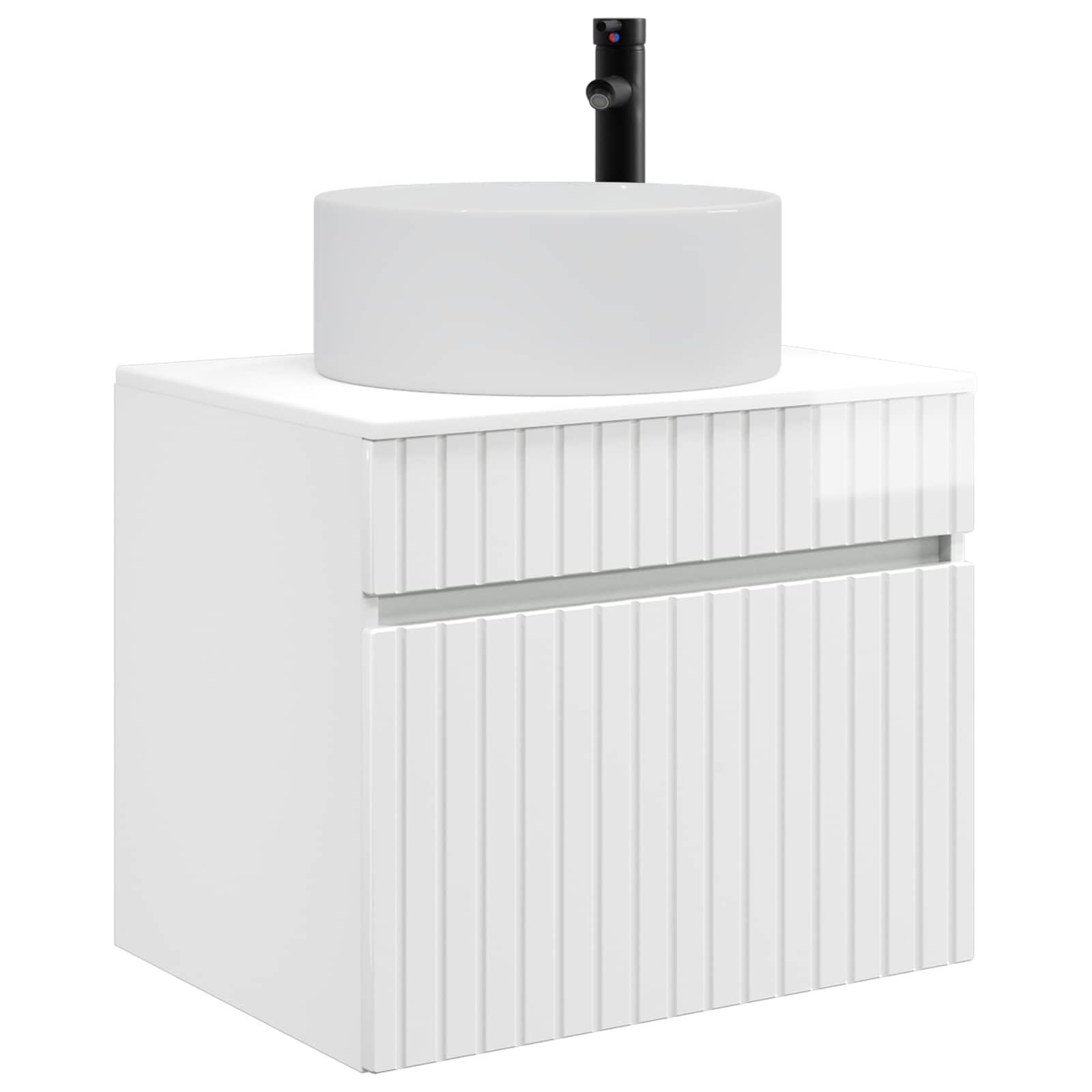 Armadietto da bagno da parete in legno bianco lucido, 59 x 44,5 x 50 cm, con molto spazio, porta e mensola, ideale per mobili da bagno, sottolavabo e WC degli ospiti