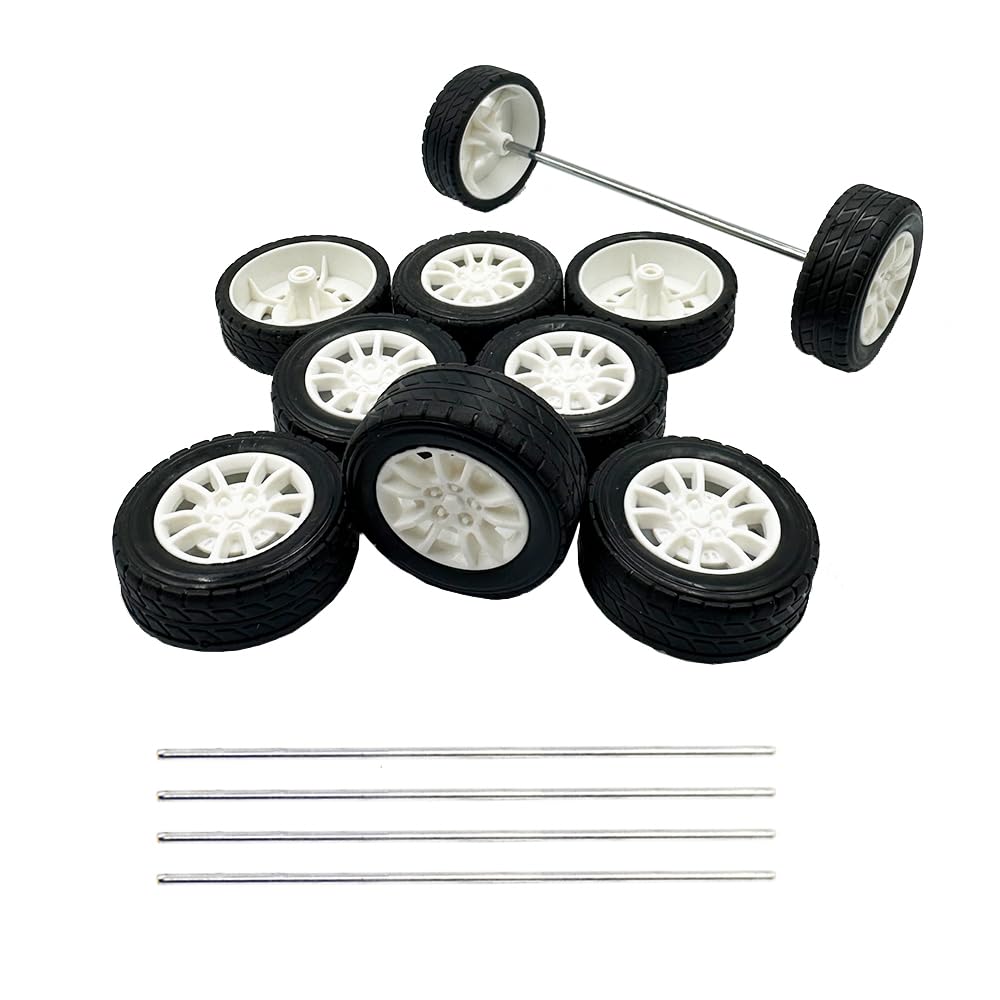 10 ruedas de coche de juguete de goma con 5 ejes redondos para modelo de bricolaje, accesorios de coche RC (3 x 38 mm)
