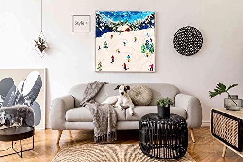 Snow Mountain Landscape Ski Skier Snowy Print Abstract Oil Painting Canvas Winter Sport Print Artwork Family Gift Wall Art Home Decor Special Unique Printed Painting (16"X16", Style 4) #TOP3