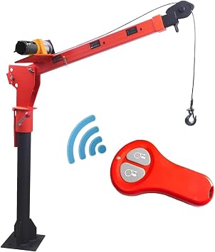 Pismire 1100lb Folding Truck-Mounted Jib Crane - 3500lb 12V Electric Winch Combo, 360 Swivel, Dual Remotes Infrared/Wired, Painted Steel,Orange