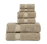 800 GSM 6 Piece Towels Set, 100% Cotton, Premium Hotel & Spa Quality, Highly Absorbent, 2 Bath Towels 27” x 54”, 2 Hand Towel 16” x 28” and 2 Wash Cloth 12” x 12”. Taupe Color