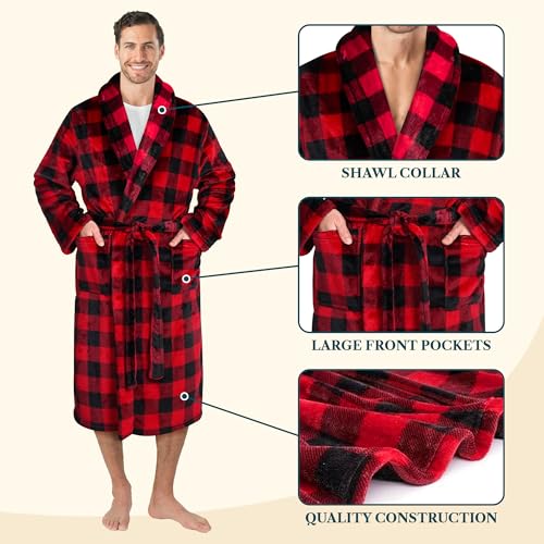 Image of PAVILIA Mens Soft Robe Bathrobe for Men, Lightweight Fleece Male Robe Long Bath Shower Spa