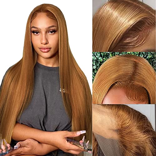 Honey Blonde Straight Lace Front Wig Human Hair 13×4 Brazilian Straight Human Lace Frontal Wig 150% Density Pre Plucked With Baby Hair for Black Women (26inch, Honey Blonde Straight Lace Front Wig)