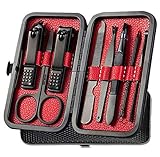Manicure Set Pedicure Kit Nail Clippers Set 8 in1 High Precision Stainless Steel Cutter File Sharp Scissors for Men & Women Fingernails & Toenails Vibrissac Scissors with Stylish Case (black&red_8in1)