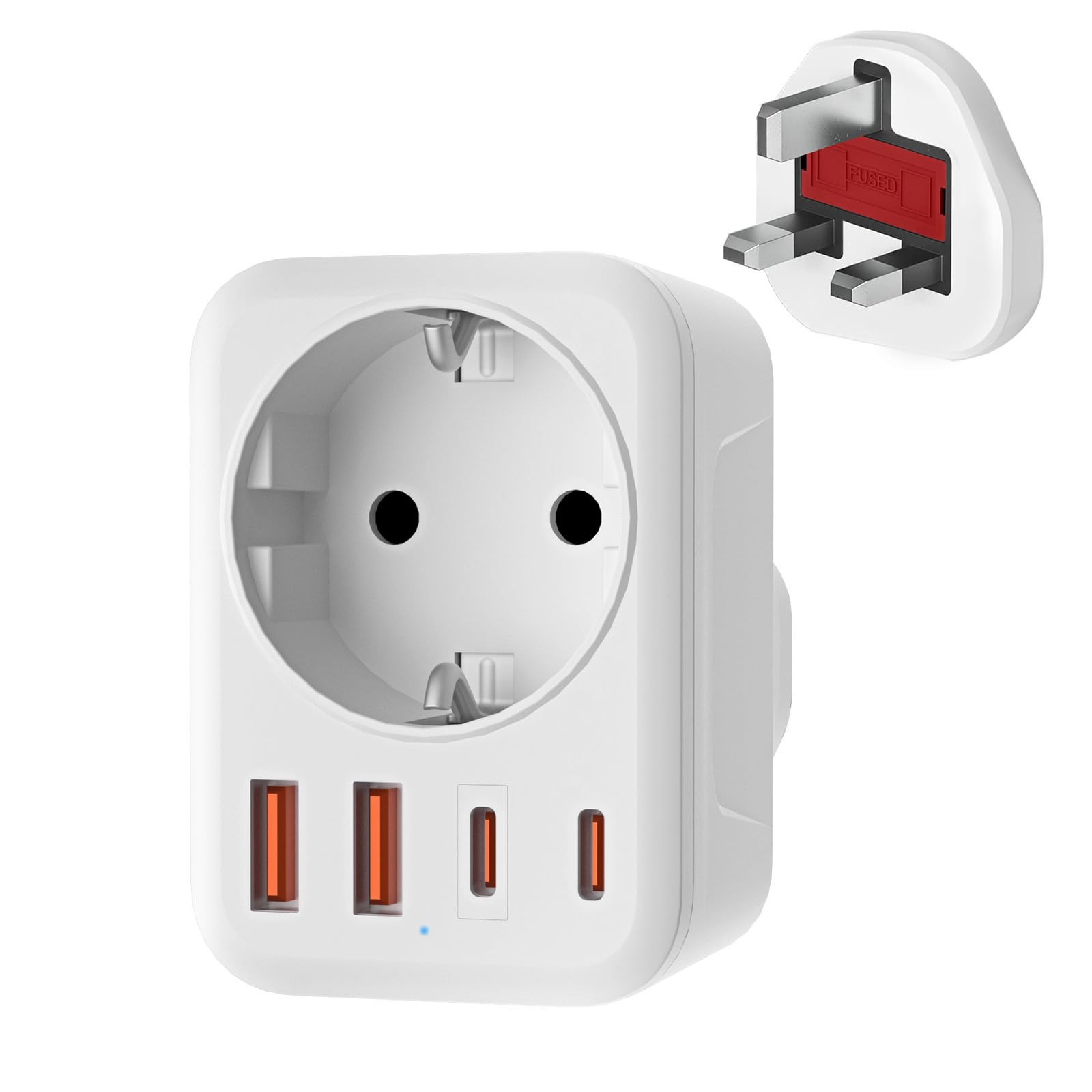 Reiseadapter UK Adapter England Deutschland Stecker mit 1 AC & 2 USB-C & 2 USB-A(3.4A), Reisestecker Typ G Steckdose UK Auf DE EU Steckdosenadapter für England, Irland, Malta, Malediven,Sri Lanka usw