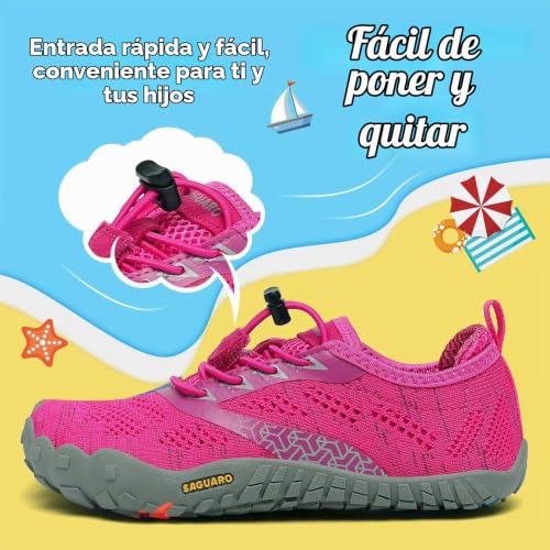 Miniatura 3 de Saguaro Zapatillas De Trail Niñas Calzado Descalzos Niños Zapatillas De Deporte Fitness Correr En Asfalto Transpirables Minimalistas Barefoot Zapatos Senderismo Antideslizantes Exterior Rosa 30 Eu