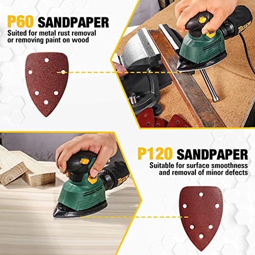Teccpo Detail Sander, 14,000 Opm Compact Electric Sander With 12Pcs Sandpapers, Efficient Dust Collection System, Multi-Function 1.1Amp Hand Sander For Woodworking -Tams22P #TOP2