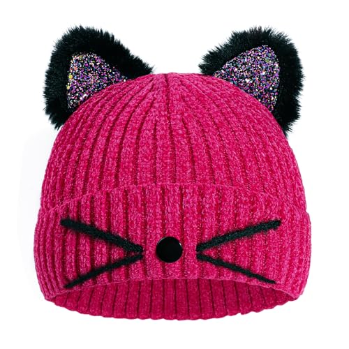 Kids Cat Ears Knitted Beanie Winter Hat Ski Cap for Girls 3-8 Years Old