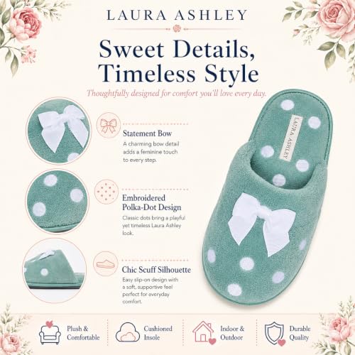 Image of Laura Ashley Ladies Embroidered Soft Terry Plush Scuff Slipper