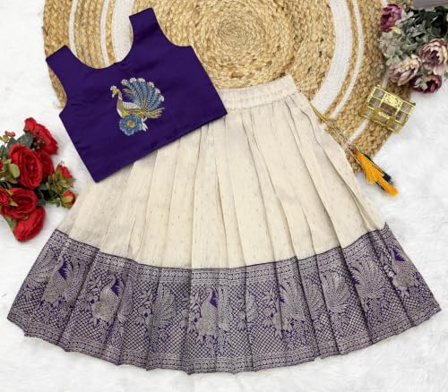 Image of Girls South Indian Pattu Pavadai | Traditional Jacquard Silk Lehenga Choli Set