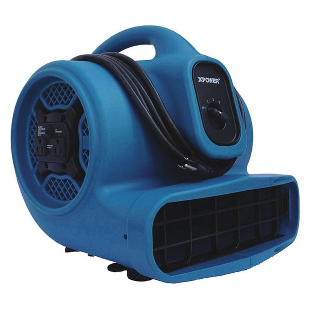 XPOWER X-400A Pro 1/4 HP 1600 CFM Centrifugal Air Mover, Carpet Dryer, Floor Fan, Blower, Daisy Chain, for Water Damage Restoration, Janitorial, Plumbing, Home Use,Blue