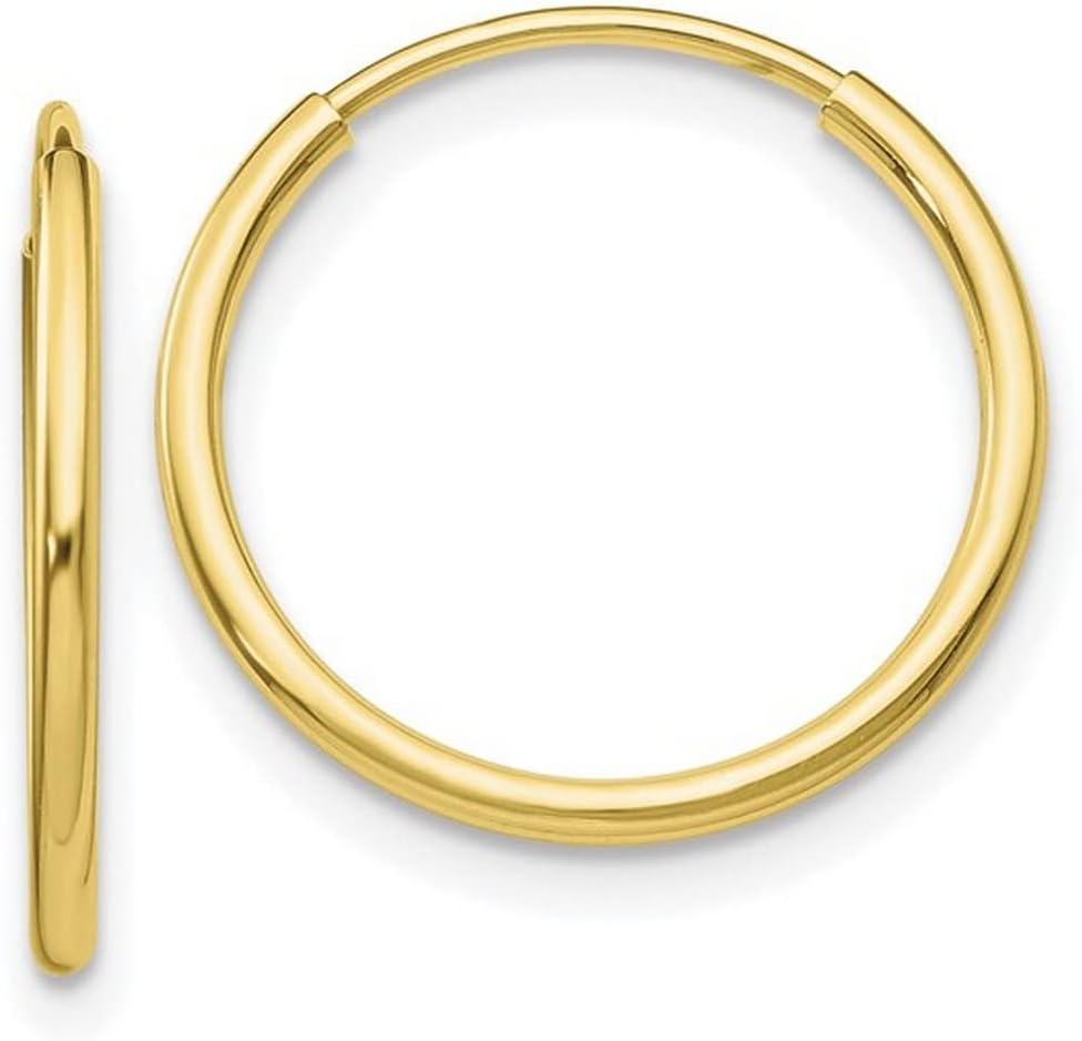 Jewelryweb Solid 14k Gold 1mm Seamless Endless Tube Hoop Earrings (10mm-27mm) (yellow or white)
