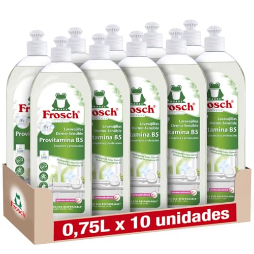 Frosch - Lavastoviglie a mano liquido Vitamine ecologiche, prive di coloranti e profumi, adatte per pelli sensibili, ipoallergeniche - Confezione da 10 pezzi x 750 ml