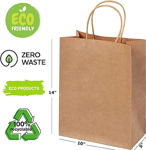 Image of RanGit Bhumi Brown Kraft Paper Bags with Handles- 25pcs 10 inchx14 inchx5 inch Medium Size Bags, Return Gift Craft Paper carry Bag for Shopping Retail Merchandise - Disposable